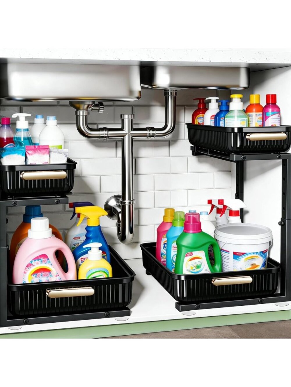 2-Pack Under Sink Organizer | Multi-Purpose Pull-Out Storage Shelf for Kitchen